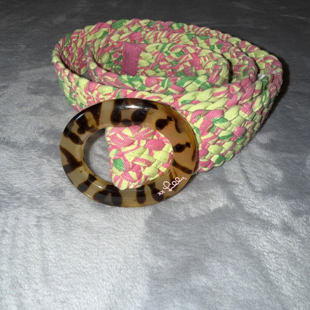 Lilly Pulitzer Multicolor Pink Green Belt Tortoise Buckle Size XL Colorful
